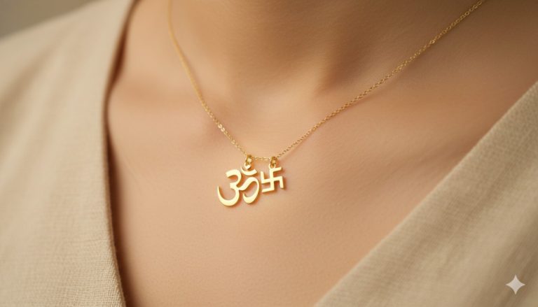 Om and Swastik Gold Pendant