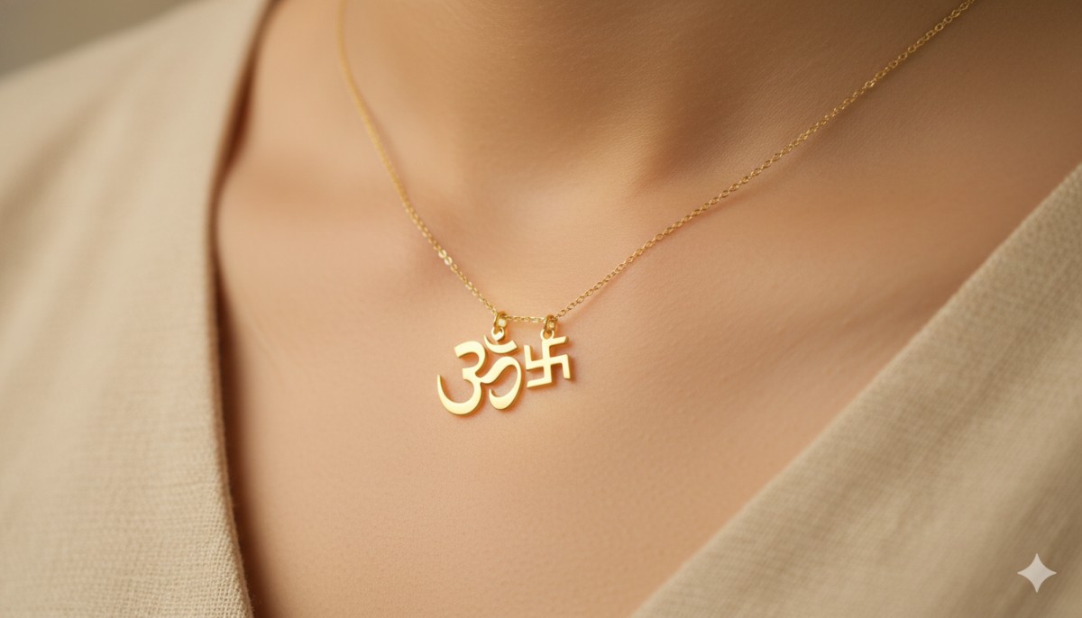 Om and Swastik Gold Pendant