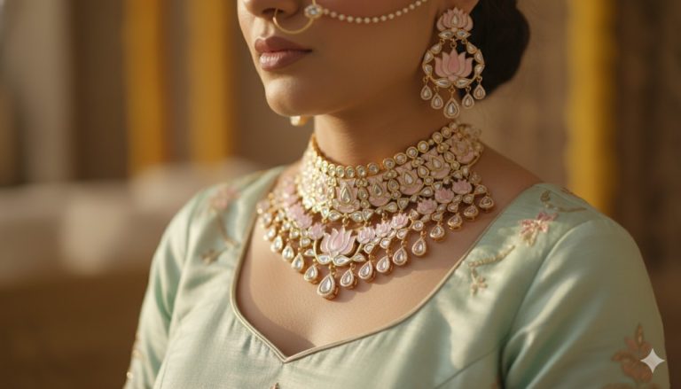 Pastel Pink Meenakari on Gold
