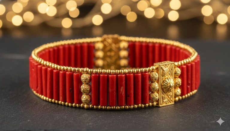 Red Coral (Moonga) Gold Bracelet