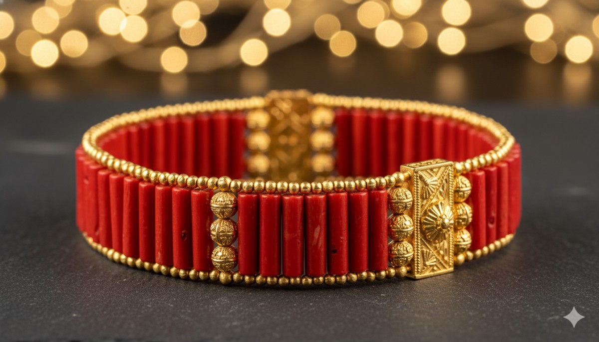 Red Coral (Moonga) Gold Bracelet