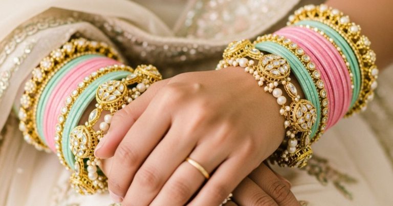 baby pink and mint green bridal chura