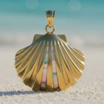 iridescent shell-shaped gold pendants