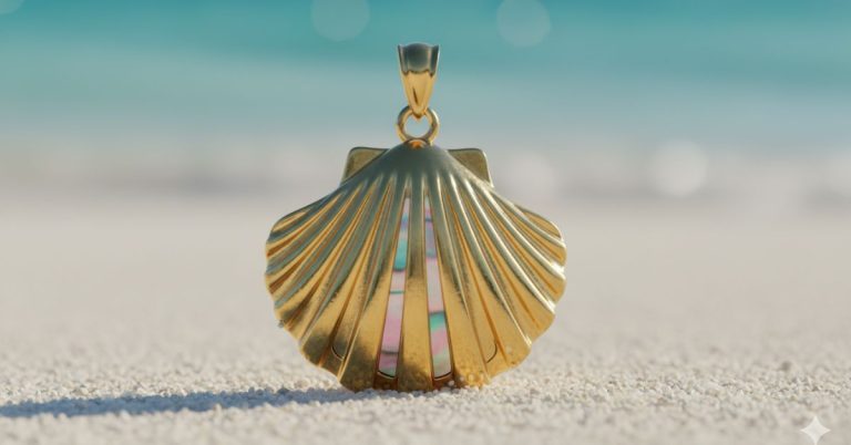 iridescent shell-shaped gold pendants