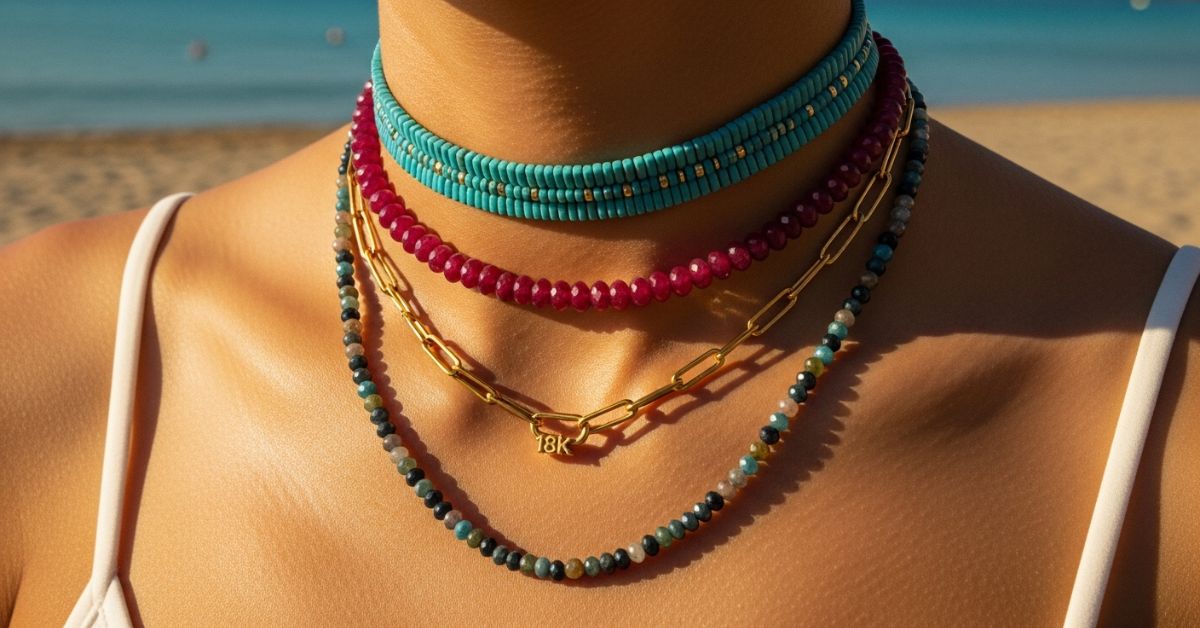 layered colorful bead necklaces